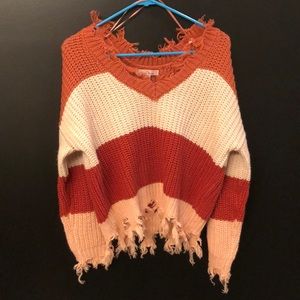 striped sweater with frayed ends!